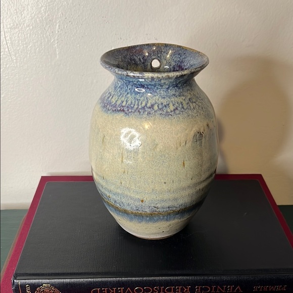 Handmade Studio Art Pottery Hanging Planter Wall Pocket Stoneware Vase Stamped - Picture 1 of 8